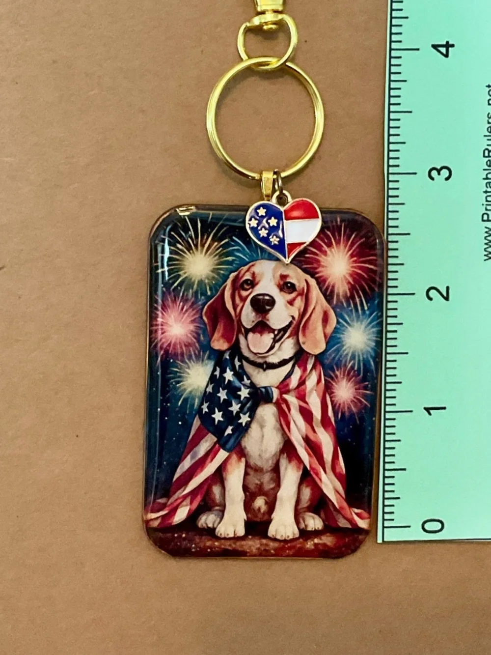 Beagle Patriotic American Flag dog keyring / purse charm handmade by Sally